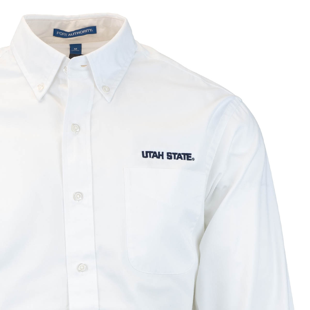 Men's Utah State Embroidered Button Up Dress Shirt White